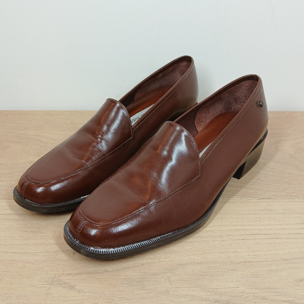 Etienne Aigner Loafers Women 7.5N Brown Leather Slip On Low Heel Classic Preppy